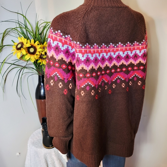Lou & Grey Brown and Pink Patterned Turtleneck Sweater - Picture 5 of 7